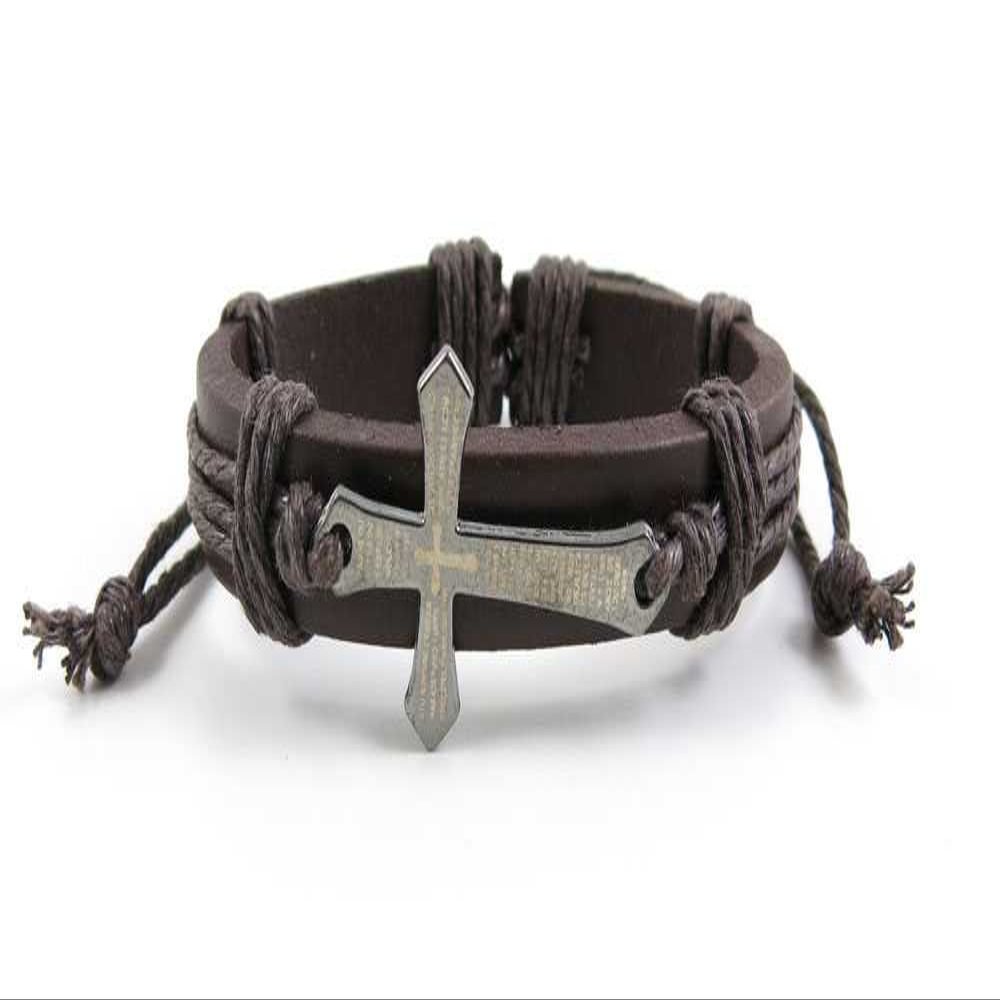 1 Piece Women's Men's Fashion Strand Bracelet 1027 Cross Letters Leather Braided Adjustable