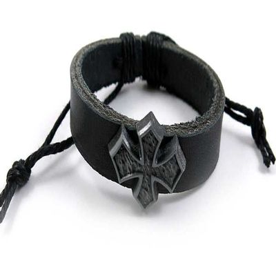 1 Piece Women's Men's Fashion Strand Bracelet 1031 Cross Leather Braided Adjustable