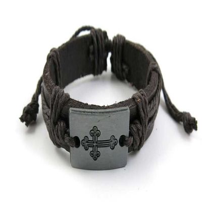1 Piece Women's Men's Fashion Strand Bracelet 1034 Sign Cross Leather Braided Adjustable