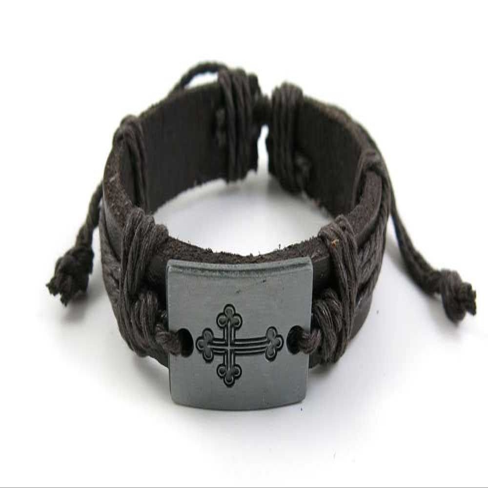 1 Piece Women's Men's Fashion Strand Bracelet 1034 Sign Cross Leather Braided Adjustable