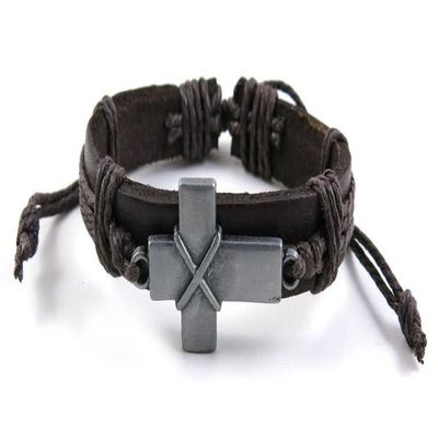 1 Piece Women's Men's Fashion Strand Bracelet 1035 Cross Leather Braided Adjustable