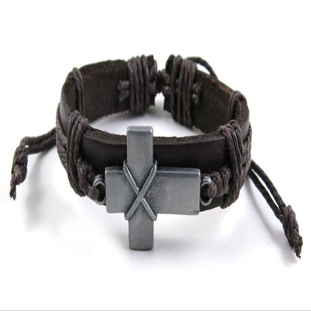 1 Piece Women's Men's Fashion Strand Bracelet 1035 Cross Leather Braided Adjustable
