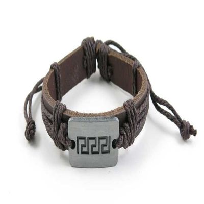 1 Piece Women's Men's Fashion Strand Bracelet 1055 Sign Pattern Leather Braided Adjustable