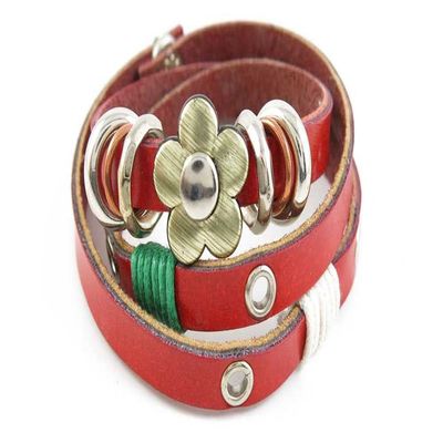 1 Piece Women's Men's Fashion Strand Bracelet 2022 Multi Layers Flower Leather Braided Adjustable