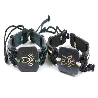 1 Pair Women's Men's Fashion Strand Bracelet 3005 Gender Logo A Pair Leather Braided Adjustable