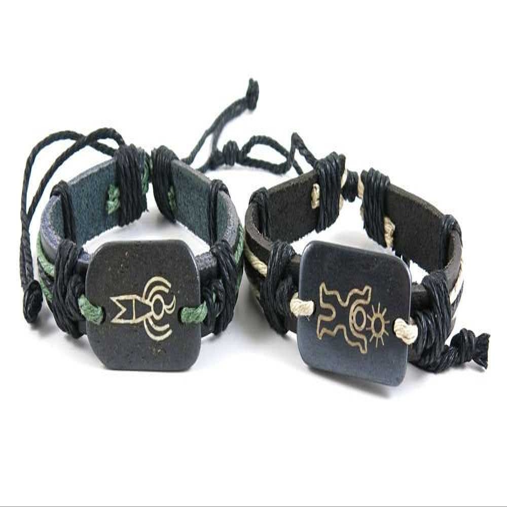 1 Pair Women's Men's Fashion Strand Bracelet 3005 Gender Logo A Pair Leather Braided Adjustable