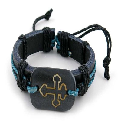 1 Piece Women's Men's Fashion Strand Bracelet 3012 Cross Sign Leather Braided Adjustable