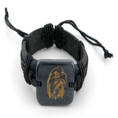1 Piece Women's Men's Fashion Strand Bracelet 3014 Eagle Sign Leather Braided Adjustable