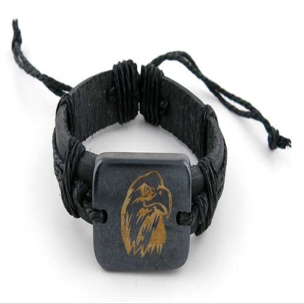 1 Piece Women's Men's Fashion Strand Bracelet 3014 Eagle Sign Leather Braided Adjustable