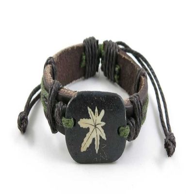 1 Piece Women's Men's Fashion Strand Bracelet 3028 Maple Leaf Leather Braided Adjustable