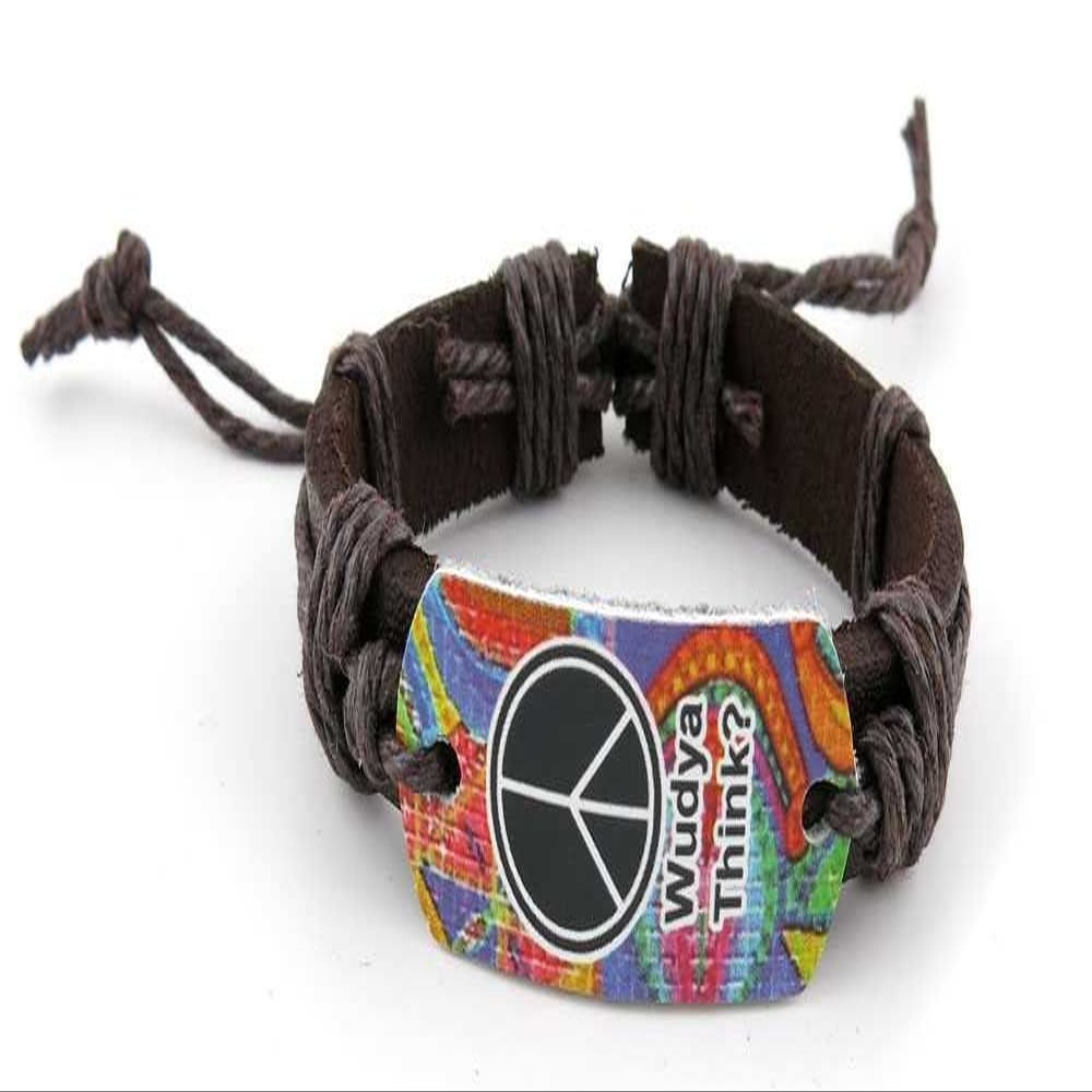 1 Piece Women's Men's Fashion Strand Bracelet 4012 Peace Sign Leather Braided Adjustable