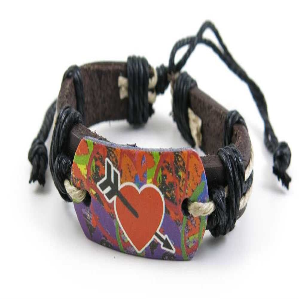 1 Piece Women's Men's Fashion Strand Bracelet 4013 Lover Heart Strip Leather Braided Adjustable