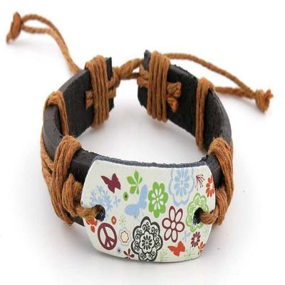 1 Piece Women's Men's Fashion Strand Bracelet 4024 Patterns Sign Leather Braided Adjustable