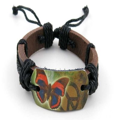 1 Piece Women's Men's Fashion Strand Bracelet 4029 Butterfly Peace Sign Leather Braided Adjustable