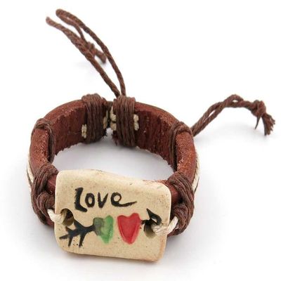 1 Piece Women's Men's Fashion Strand Bracelet 5003 Love Hearts Sign Leather Braided Adjustable