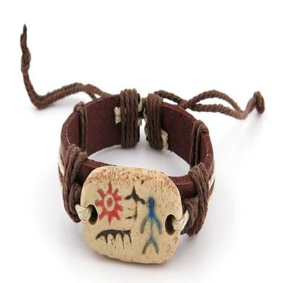 1 Piece Women's Men's Fashion Strand Bracelet 5004 Tribe Symbol Sign Leather Braided Adjustable