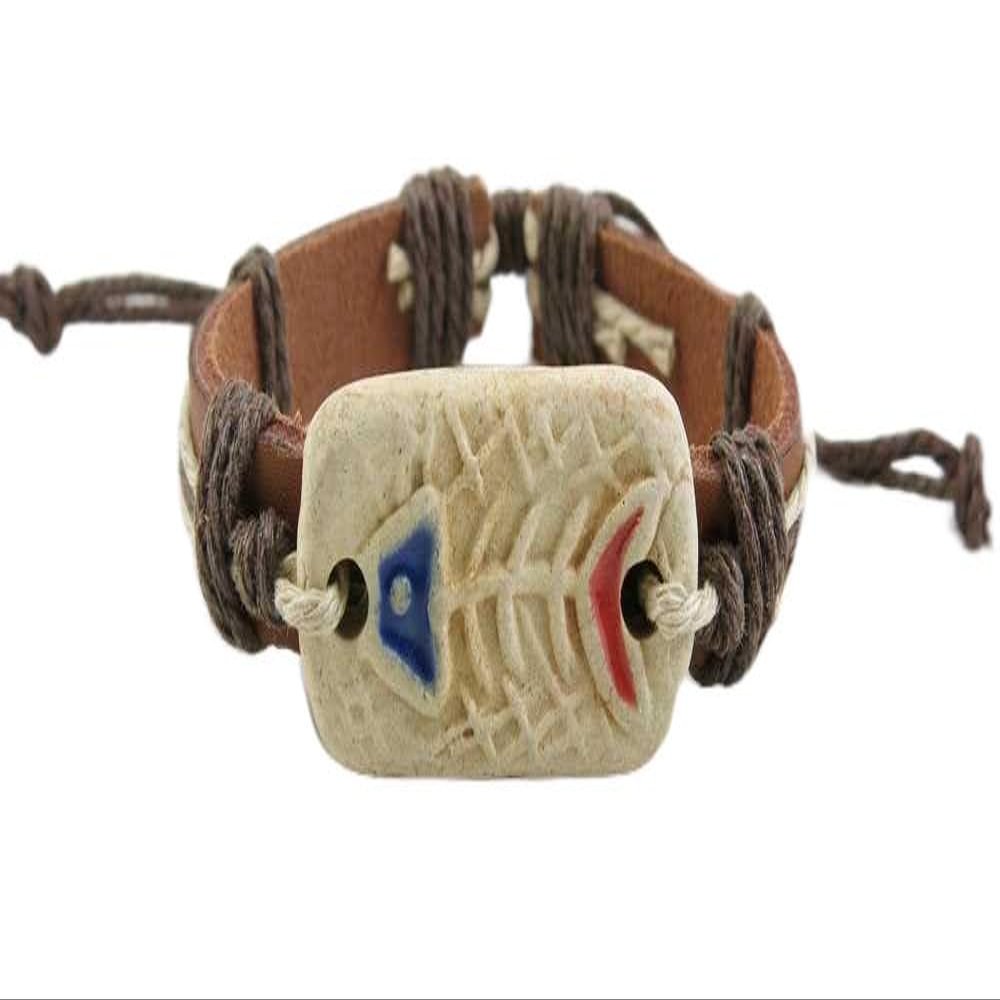 1 Piece Women's Men's Fashion Strand Bracelet 5005 Tribe Style Fish Bone Leather Braided Adjustable