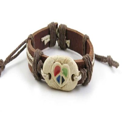 1 Piece Women's Men's Fashion Strand Bracelet 5008 Tribe Style Peach Heart Leather Braided Adjustable