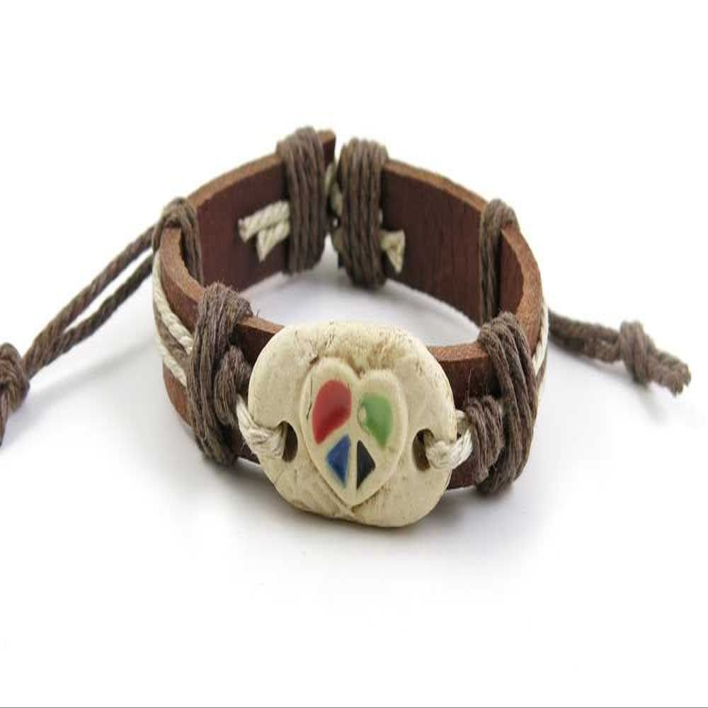 1 Piece Women's Men's Fashion Strand Bracelet 5008 Tribe Style Peach Heart Leather Braided Adjustable