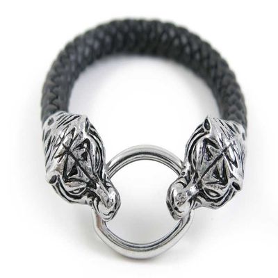 1 Piece Women's Men's Fashion Strand Bracelet 6025 Tigers Heads Clasp Leather Braided Adjustable