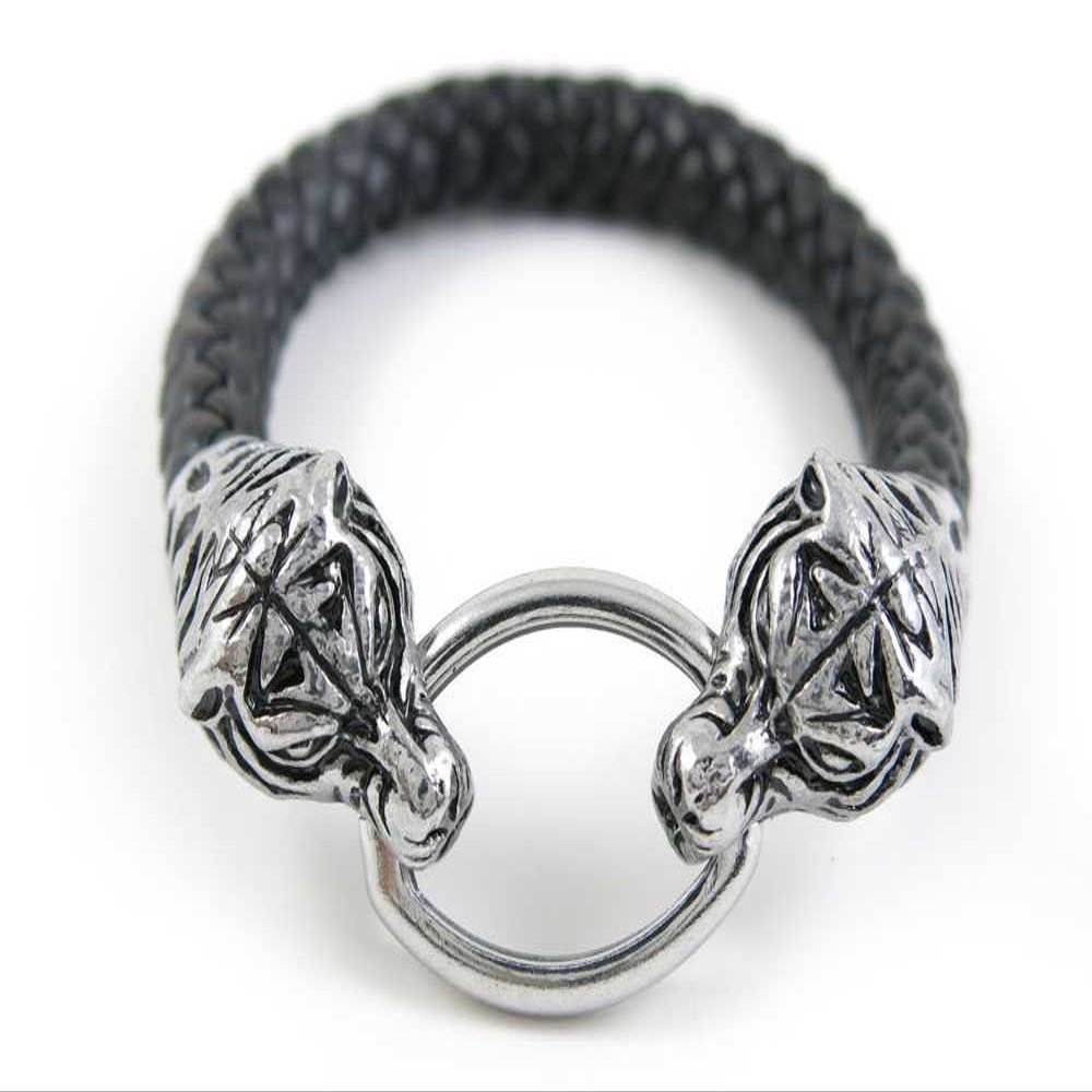 1 Piece Women's Men's Fashion Strand Bracelet 6025 Tigers Heads Clasp Leather Braided Adjustable