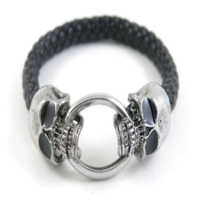 1 Piece Women's Men's Fashion Strand Bracelet 6029 Skull Heads Clasp Leather Braided Adjustable
