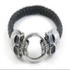 1 Piece Women's Men's Fashion Strand Bracelet 6029 Skull Heads Clasp Leather Braided Adjustable view 1
