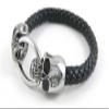 1 Piece Women's Men's Fashion Strand Bracelet 6029 Skull Heads Clasp Leather Braided Adjustable view 2