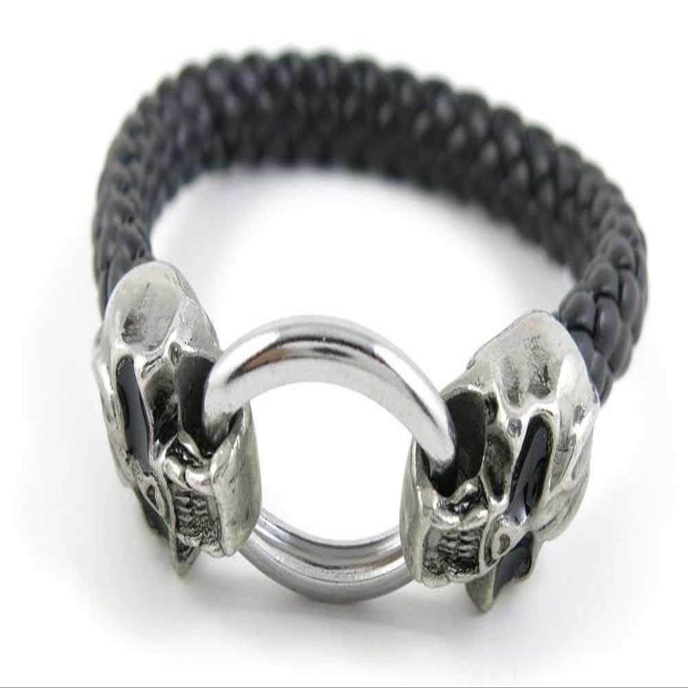1 Piece Women's Men's Fashion Strand Bracelet 6030 Skull Heads Clasp Leather Braided Adjustable
