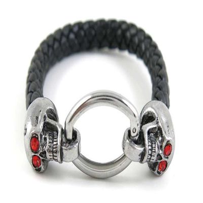 1 Piece Women's Men's Fashion Strand Bracelet 6031 Skull Heads Clasp Leather Braided Adjustable