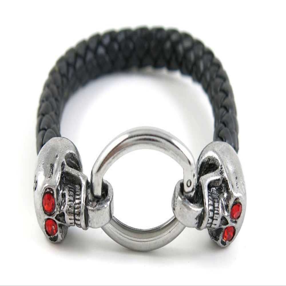 1 Piece Women's Men's Fashion Strand Bracelet 6031 Skull Heads Clasp Leather Braided Adjustable