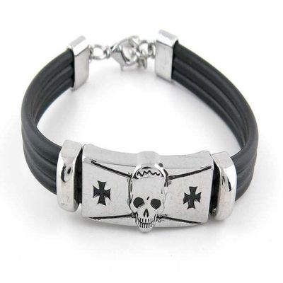1 Piece Women's Men's Fashion Strand Bracelet 6061 Skull Cross Leather Braided Adjustable