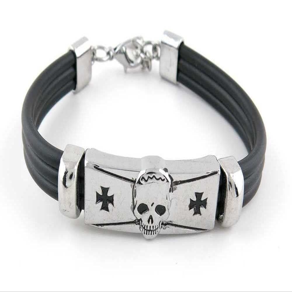 1 Piece Women's Men's Fashion Strand Bracelet 6061 Skull Cross Leather Braided Adjustable