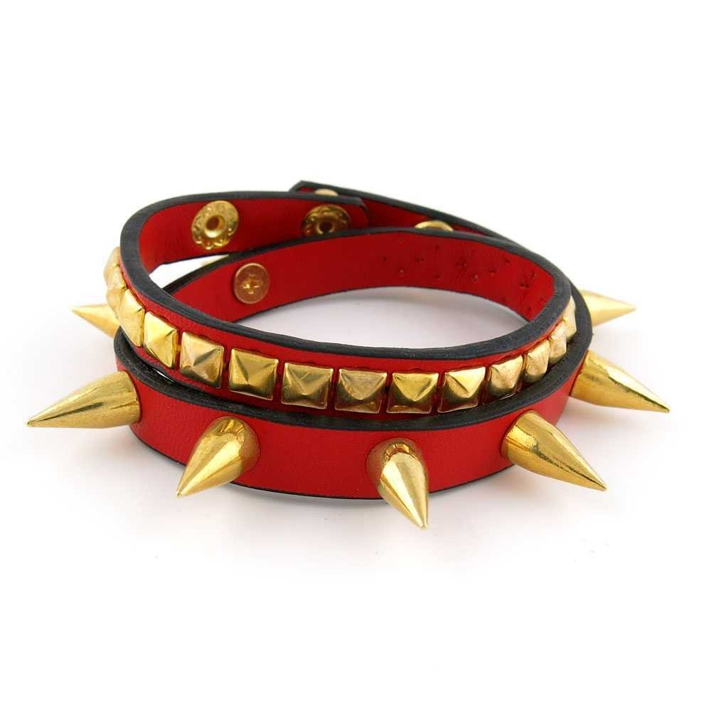 1 Piece Women's Men's Fashion Strand Bracelet 7025B Golden Rivets Studs Leather Braided Adjustable