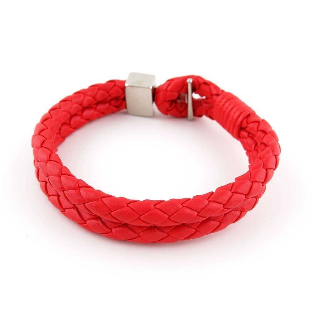 1 Piece Women's Men's Fashion Strand Bracelet 8015R Red Weave Plait Leather Braided Adjustable
