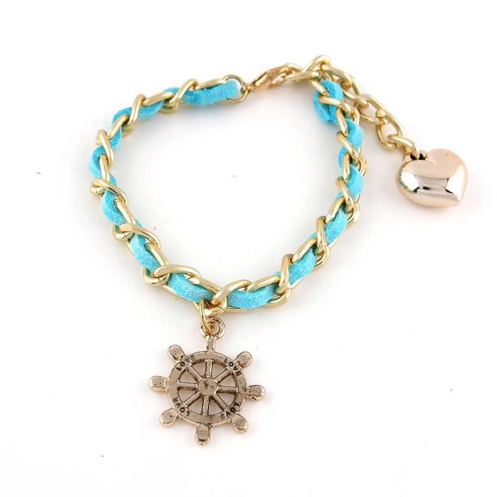 1 Piece Women's Men's Fashion Strand Bracelet 8062 Rudder Heart Leather Braided Adjustable