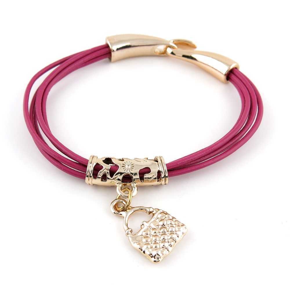 1 Piece Women's Men's Fashion Strand Bracelet 8069 Golden Handbag Leather Braided Adjustable