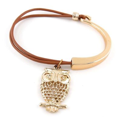 1 Piece Women's Men's Fashion Strand Bracelet 8073 Hollow Owl Leather Braided Adjustable