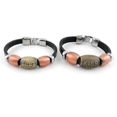 1 Pair Women's Men's Fashion Strand Bracelet 9013 Beads Lovers Pair Leather Braided Adjustable