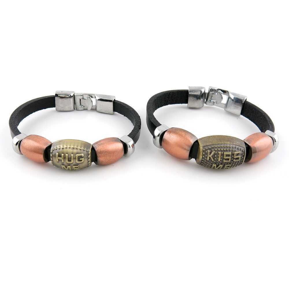 1 Pair Women's Men's Fashion Strand Bracelet 9013 Beads Lovers Pair Leather Braided Adjustable
