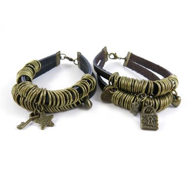 1 Pair Women's Men's Fashion Strand Bracelet 9019 Rings Key Lock A Pair Leather Braided Adjustable