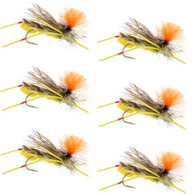 The Fly Fishing Place Feth Hopper Yellow Foam Body High Visibility Grasshopper Dry Fly - 6 Flies - Hook Size 10