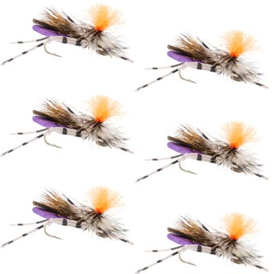 The Fly Fishing Place Feth Hopper Purple Foam Body High Visibility Grasshopper Dry Fly - 6 Flies - Hook Size 10