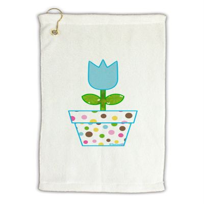 TOOLOUD Easter Tulip Design - Blue Micro Terry Gromet Golf Towel 16" x 25"