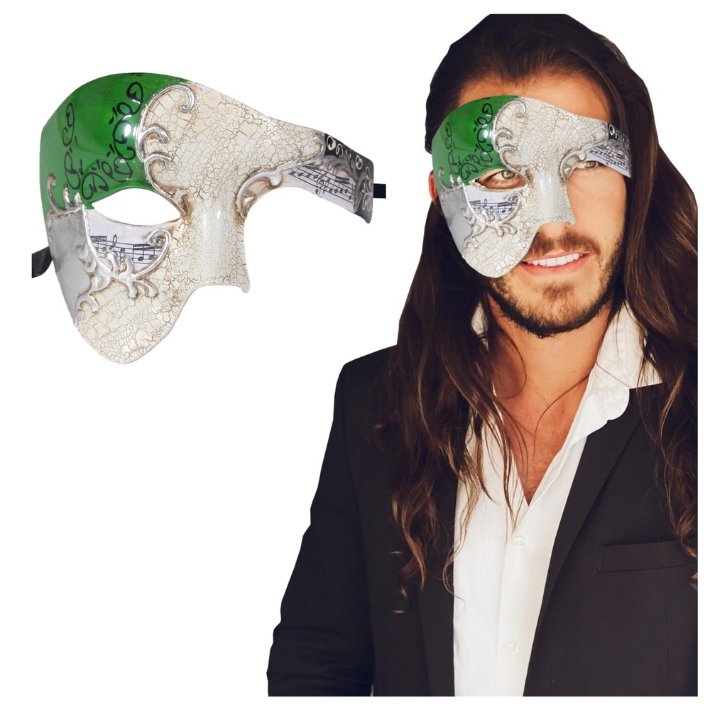 Half Face Masquerade Mask For Men Phantom Of The Opera Mask for Masquerade Party, Venetian Party, Mardi Gras, Halloween & Cosplay (Green/Silver)