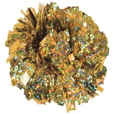 Chasse Holographic Cheerleading Pom Poms - Shiny Metallic Foil Cheer Pom with Baton Handle for Dance Sports Celebrations (Single, Crystal Gold)