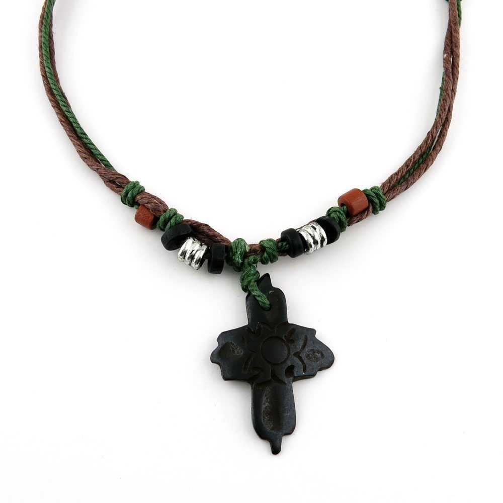 1 Piece Men's Women's Leather Necklace Collier Lady Beauty Mens Woman Costume NL2004 Cross Bone