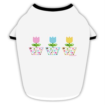TOOLOUD Three Easter Tulips Cotton Dog Shirt White with Black Medium