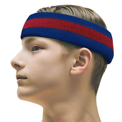 COUVER 2 Color Stripe Terry Sports Headband, 1 Piece, Red/Blue