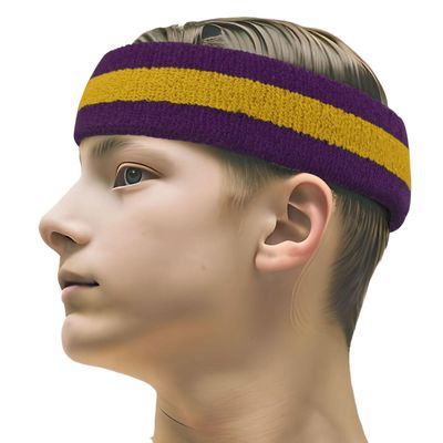 COUVER 2 Color Stripe Terry Sports Headband, 1 Piece, Golden Yellow/Purple